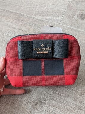 NWT Kate Spade Small Annabella Julia Street Red Plaid Bow Pouch